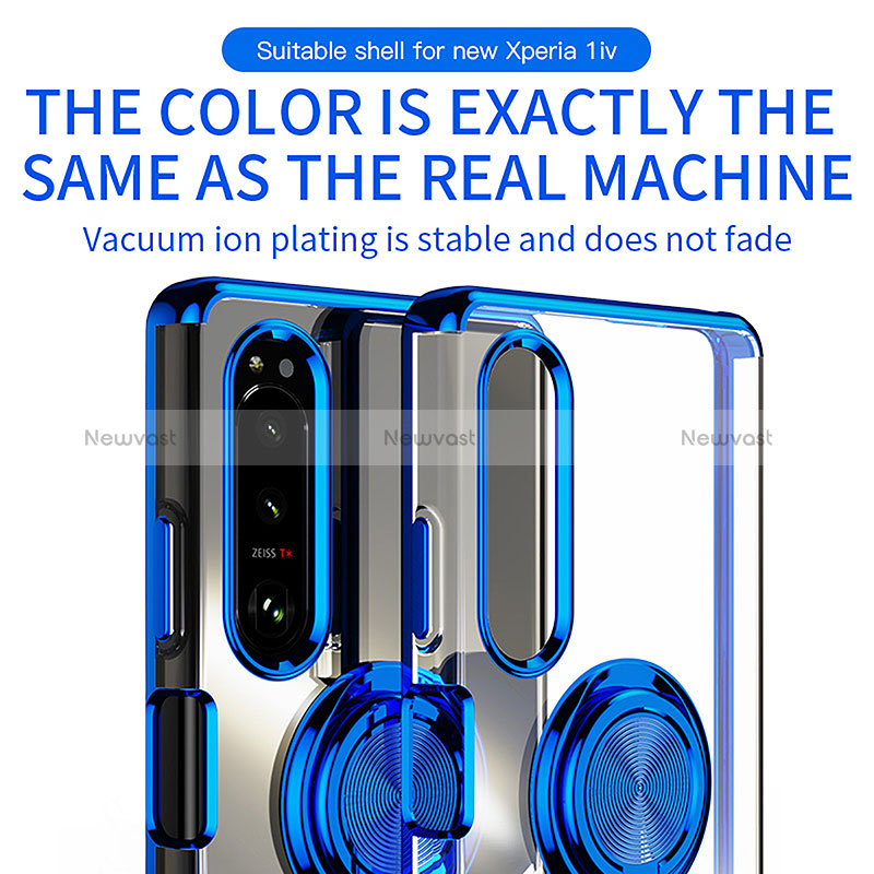 Ultra-thin Transparent TPU Soft Case Cover with Magnetic Finger Ring Stand for Sony Xperia 1 IV