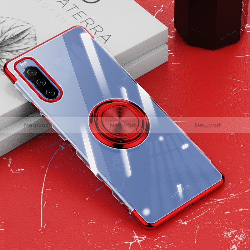 Ultra-thin Transparent TPU Soft Case Cover with Magnetic Finger Ring Stand for Sony Xperia 10 III Lite