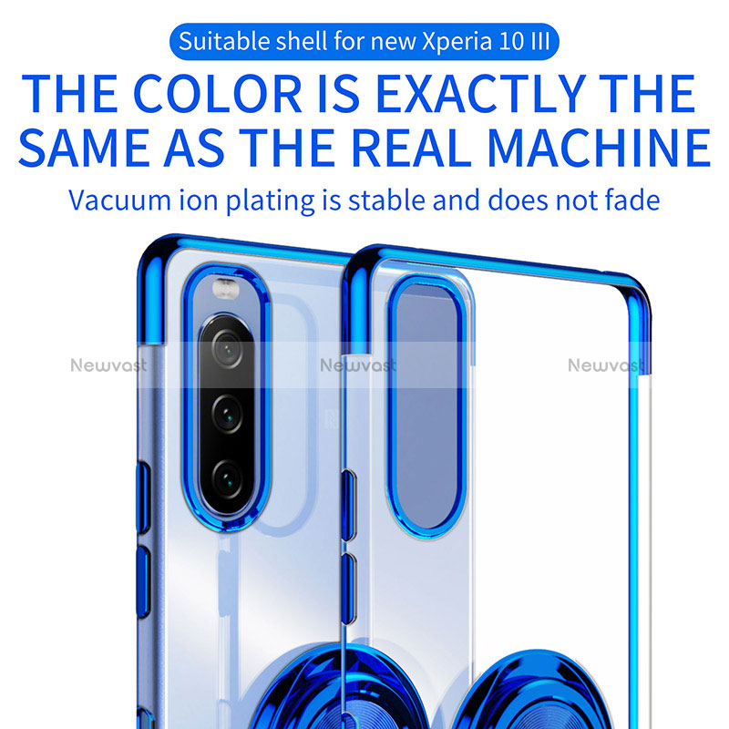 Ultra-thin Transparent TPU Soft Case Cover with Magnetic Finger Ring Stand for Sony Xperia 10 III Lite