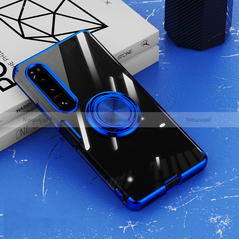 Ultra-thin Transparent TPU Soft Case Cover with Magnetic Finger Ring Stand for Sony Xperia 10 IV SO-52C