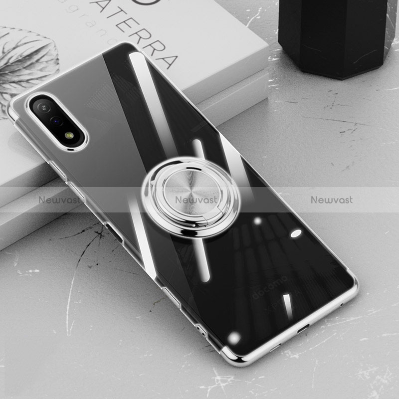 Ultra-thin Transparent TPU Soft Case Cover with Magnetic Finger Ring Stand for Sony Xperia Ace II SO-41B Silver