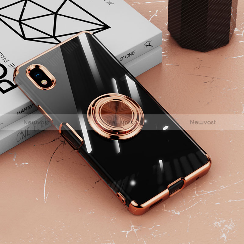 Ultra-thin Transparent TPU Soft Case Cover with Magnetic Finger Ring Stand for Sony Xperia Ace III SO-53C Rose Gold