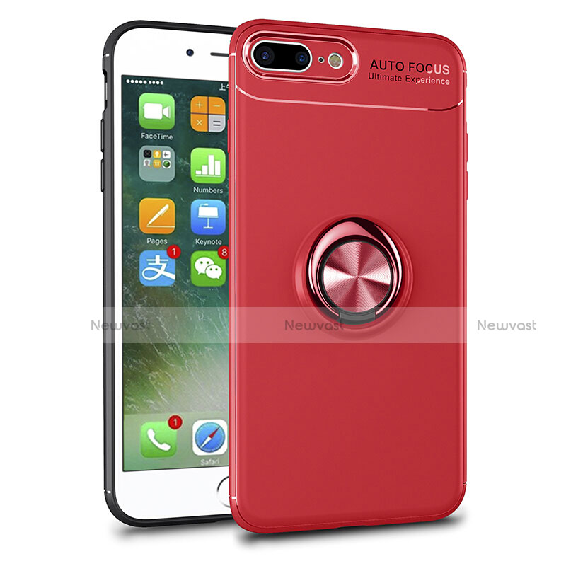 Ultra-thin Transparent TPU Soft Case Cover with Magnetic Finger Ring Stand S01 for Apple iPhone 7 Plus Red