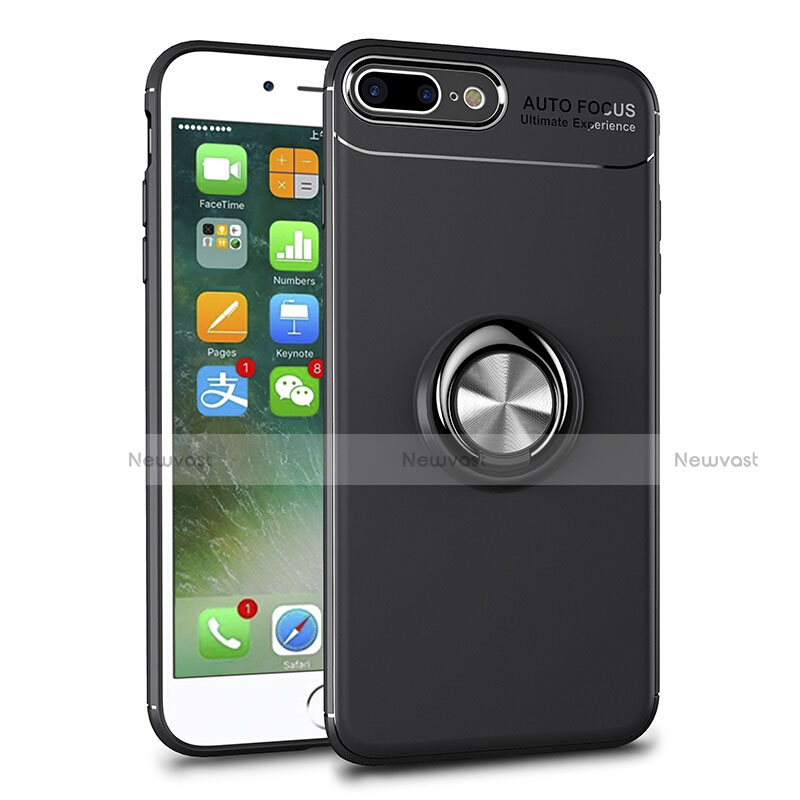 Ultra-thin Transparent TPU Soft Case Cover with Magnetic Finger Ring Stand S01 for Apple iPhone 8 Plus Black