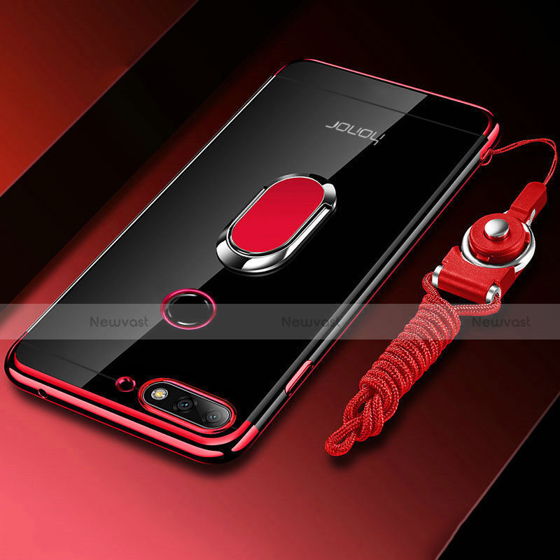 Ultra-thin Transparent TPU Soft Case Cover with Magnetic Finger Ring Stand S01 for Huawei Enjoy 8e Red