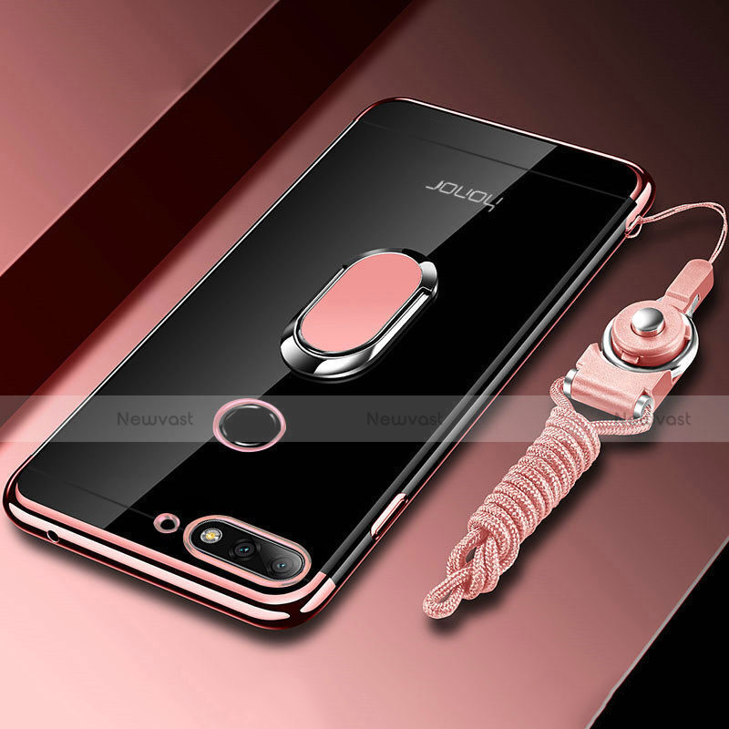 Ultra-thin Transparent TPU Soft Case Cover with Magnetic Finger Ring Stand S01 for Huawei Enjoy 8e Rose Gold