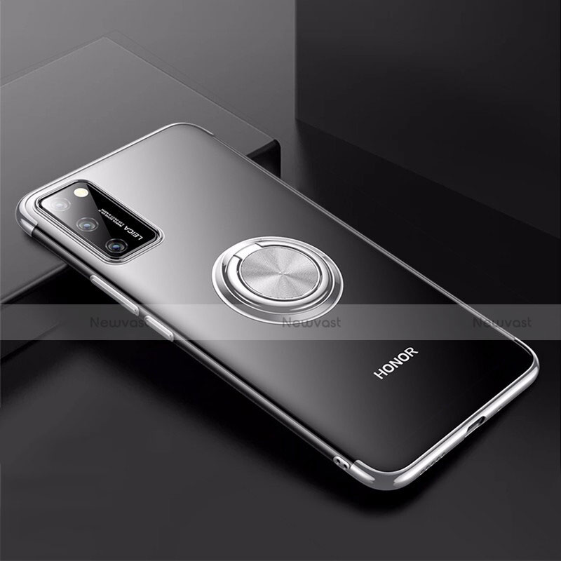 Ultra-thin Transparent TPU Soft Case Cover with Magnetic Finger Ring Stand S01 for Huawei Honor V30 5G