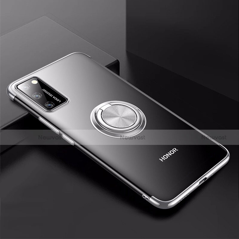 Ultra-thin Transparent TPU Soft Case Cover with Magnetic Finger Ring Stand S01 for Huawei Honor V30 Pro 5G