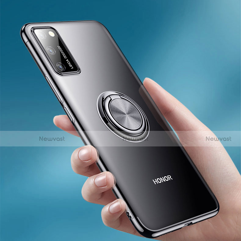 Ultra-thin Transparent TPU Soft Case Cover with Magnetic Finger Ring Stand S01 for Huawei Honor V30 Pro 5G