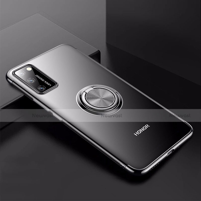 Ultra-thin Transparent TPU Soft Case Cover with Magnetic Finger Ring Stand S01 for Huawei Honor View 30 5G Black