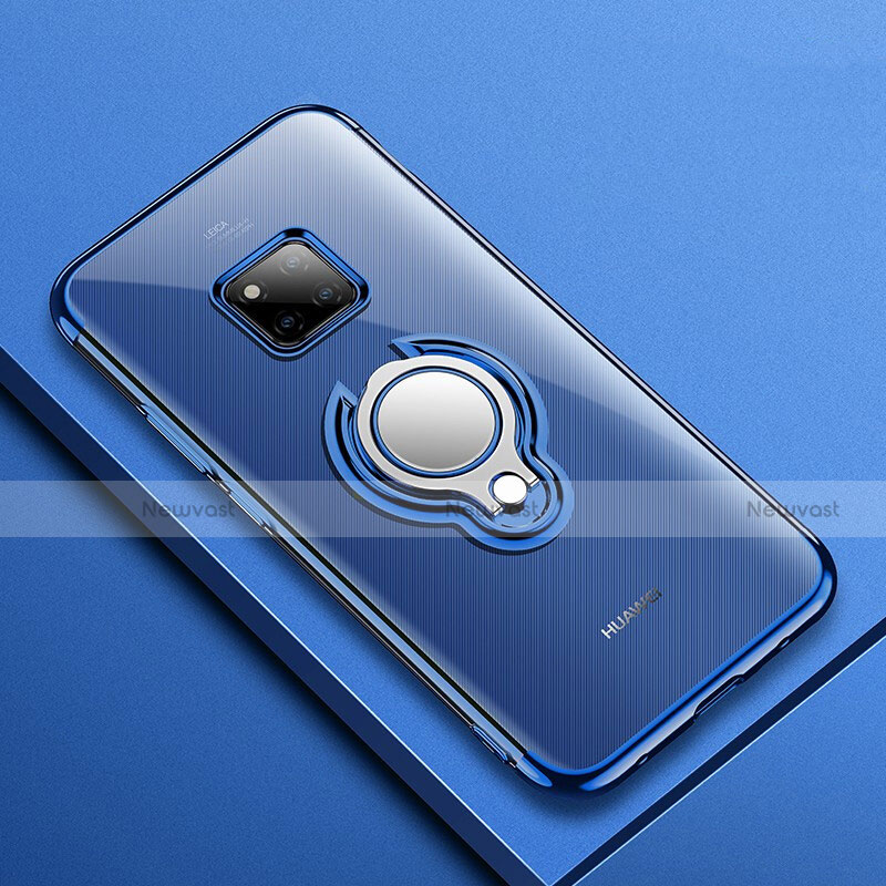 Ultra-thin Transparent TPU Soft Case Cover with Magnetic Finger Ring Stand S01 for Huawei Mate 20 Pro Blue