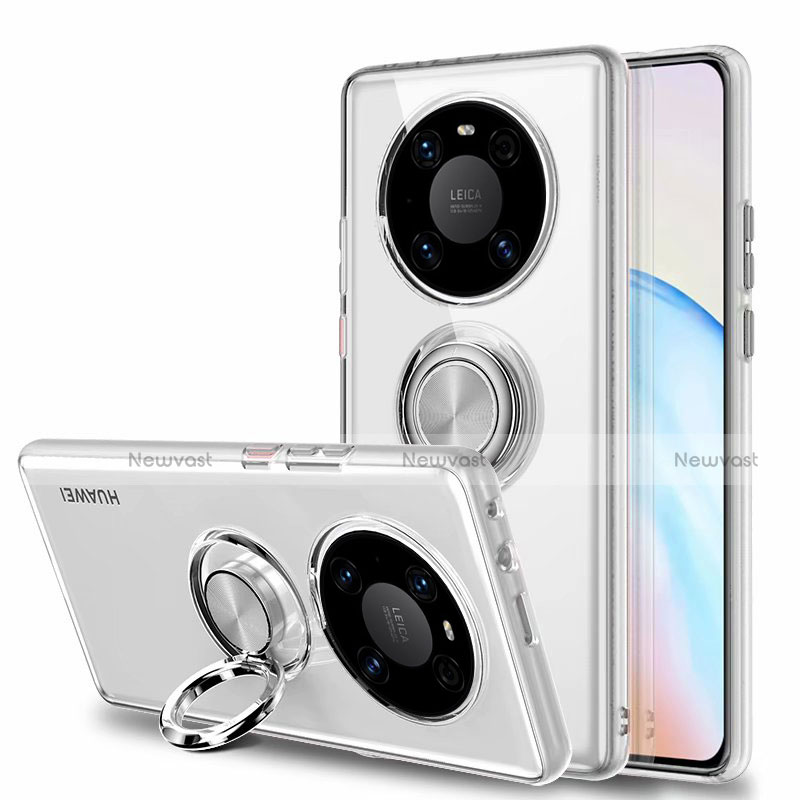 Ultra-thin Transparent TPU Soft Case Cover with Magnetic Finger Ring Stand S01 for Huawei Mate 40E 5G