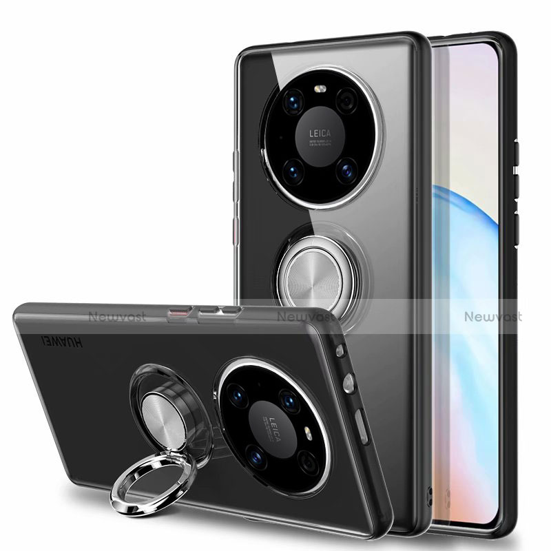 Ultra-thin Transparent TPU Soft Case Cover with Magnetic Finger Ring Stand S01 for Huawei Mate 40E Pro 5G