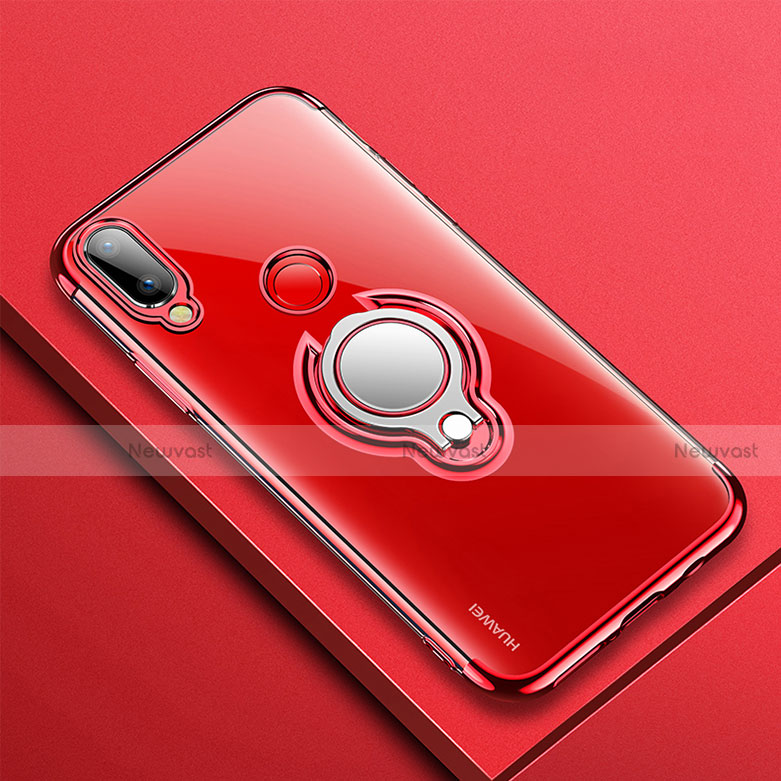 Ultra-thin Transparent TPU Soft Case Cover with Magnetic Finger Ring Stand S01 for Huawei P20 Lite Red