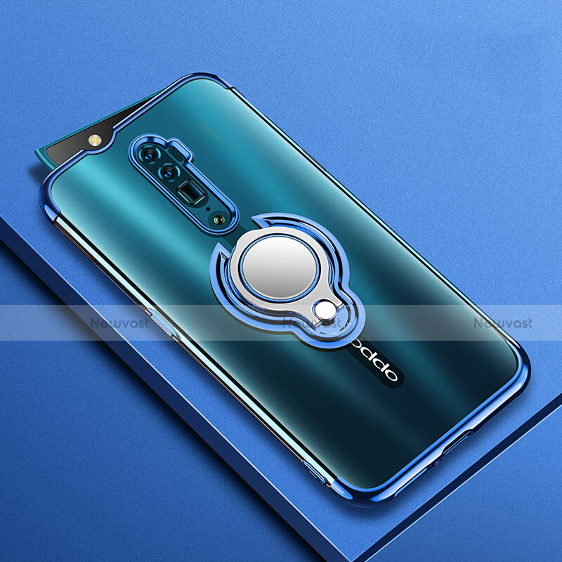 Ultra-thin Transparent TPU Soft Case Cover with Magnetic Finger Ring Stand S01 for Oppo Reno 10X Zoom Blue