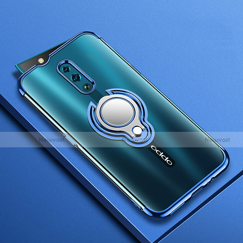 Ultra-thin Transparent TPU Soft Case Cover with Magnetic Finger Ring Stand S01 for Oppo Reno Blue