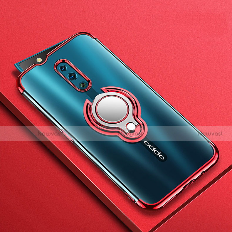 Ultra-thin Transparent TPU Soft Case Cover with Magnetic Finger Ring Stand S01 for Oppo Reno Red
