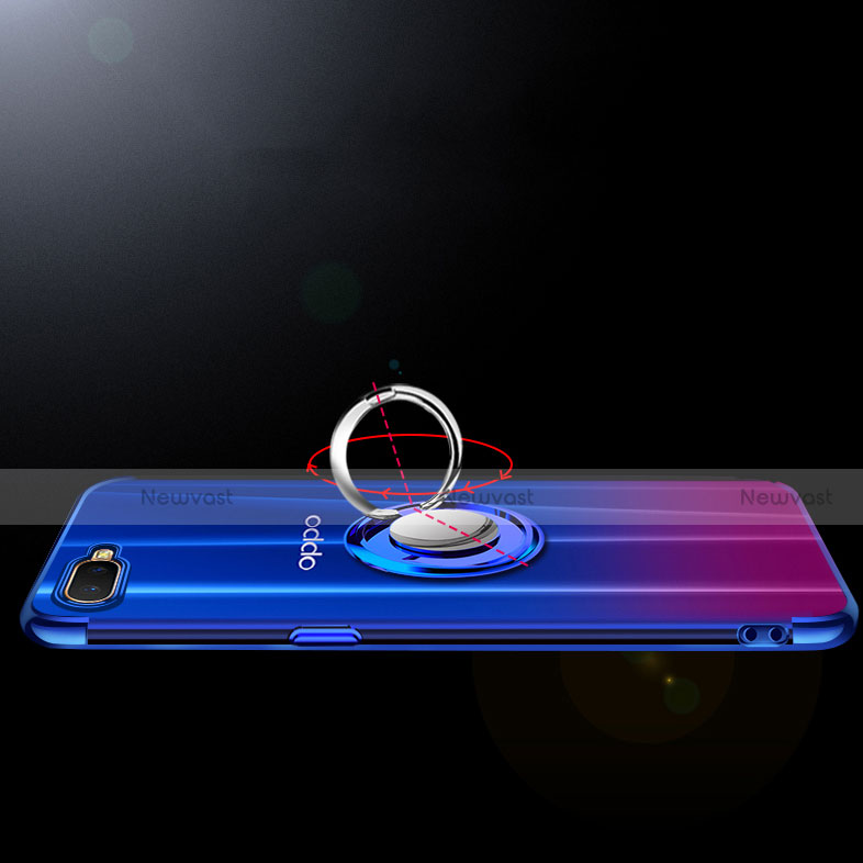 Ultra-thin Transparent TPU Soft Case Cover with Magnetic Finger Ring Stand S01 for Oppo RX17 Neo