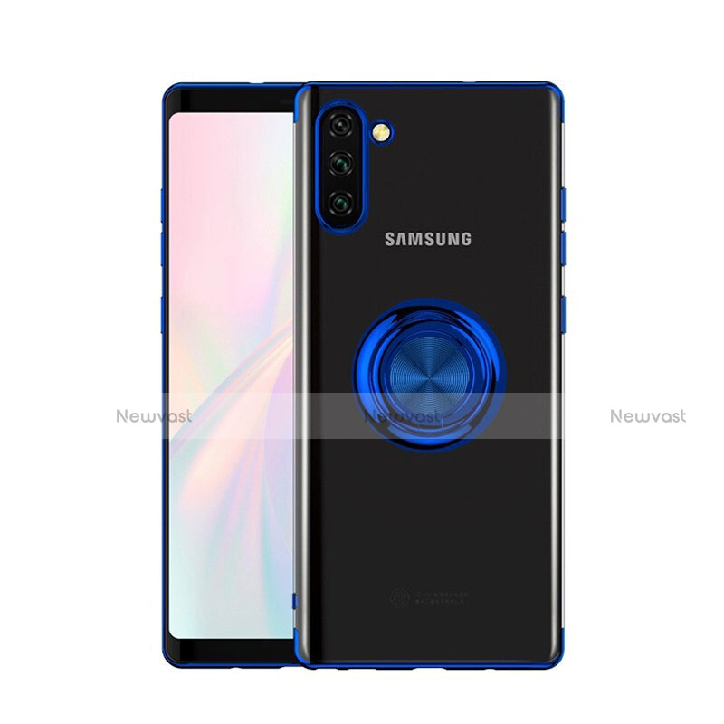 Ultra-thin Transparent TPU Soft Case Cover with Magnetic Finger Ring Stand S01 for Samsung Galaxy Note 10 Blue