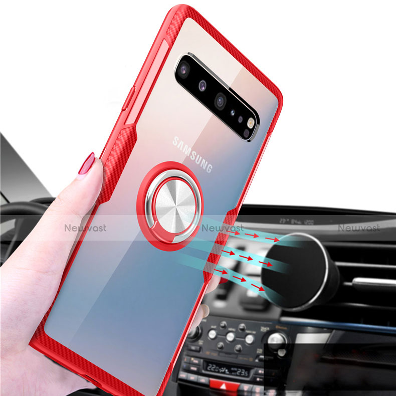 Ultra-thin Transparent TPU Soft Case Cover with Magnetic Finger Ring Stand S01 for Samsung Galaxy S10 5G SM-G977B