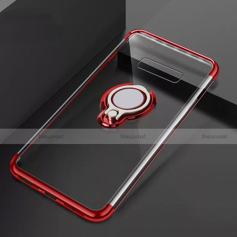 Ultra-thin Transparent TPU Soft Case Cover with Magnetic Finger Ring Stand S01 for Samsung Galaxy S10 Plus Red