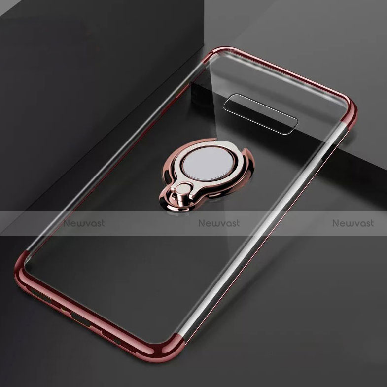 Ultra-thin Transparent TPU Soft Case Cover with Magnetic Finger Ring Stand S01 for Samsung Galaxy S10 Plus Rose Gold