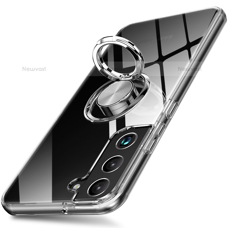 Ultra-thin Transparent TPU Soft Case Cover with Magnetic Finger Ring Stand S01 for Samsung Galaxy S22 5G