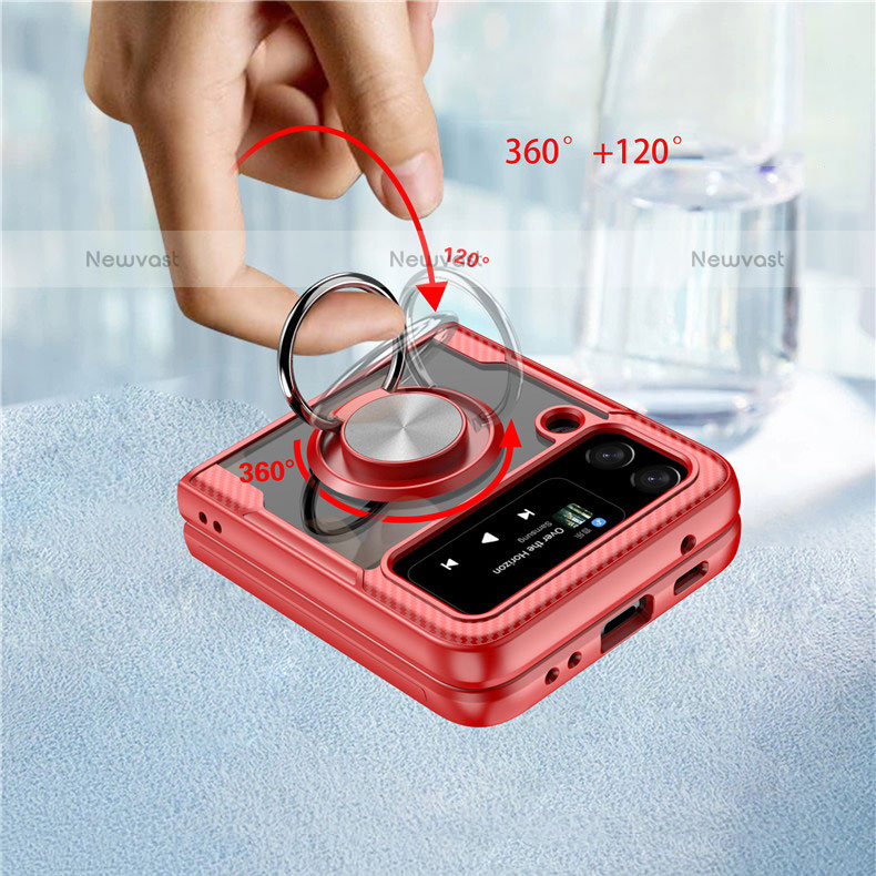 Ultra-thin Transparent TPU Soft Case Cover with Magnetic Finger Ring Stand S01 for Samsung Galaxy Z Flip3 5G