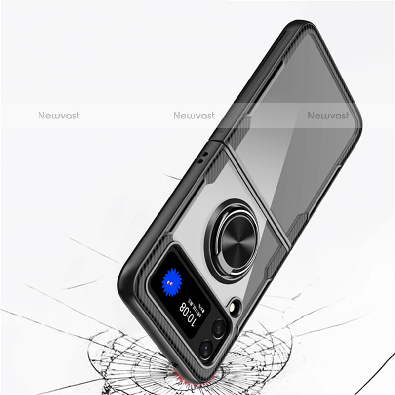 Ultra-thin Transparent TPU Soft Case Cover with Magnetic Finger Ring Stand S01 for Samsung Galaxy Z Flip3 5G