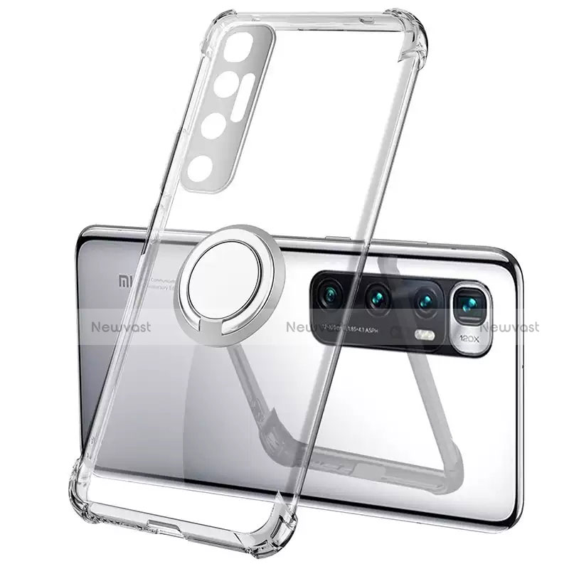 Ultra-thin Transparent TPU Soft Case Cover with Magnetic Finger Ring Stand S01 for Xiaomi Mi 10 Ultra