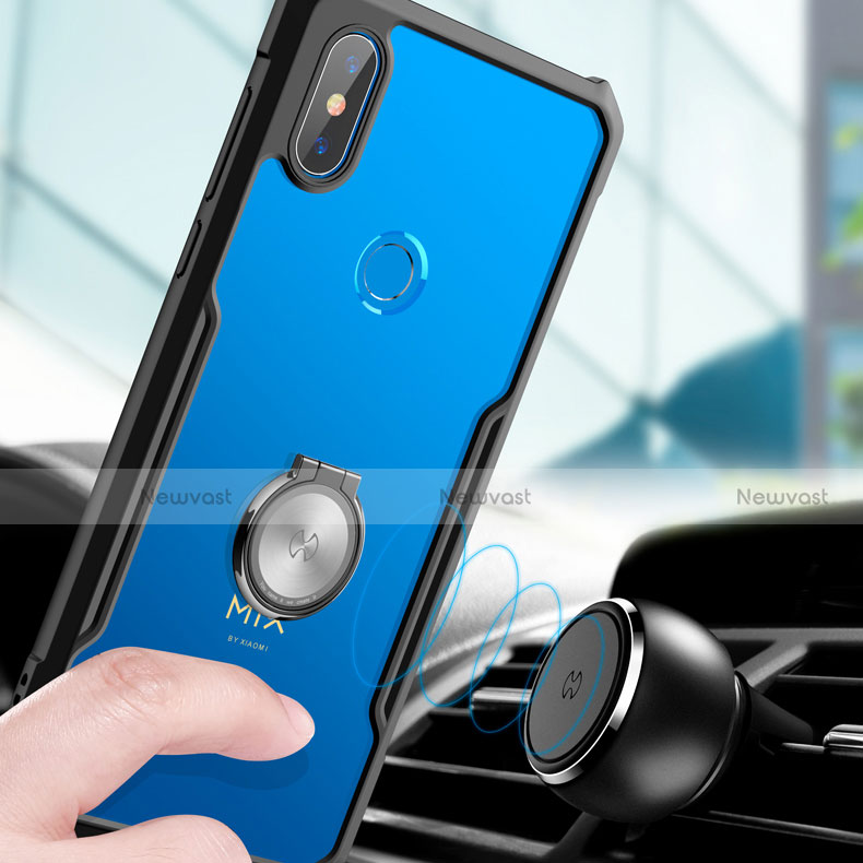 Ultra-thin Transparent TPU Soft Case Cover with Magnetic Finger Ring Stand S01 for Xiaomi Mi Mix 3