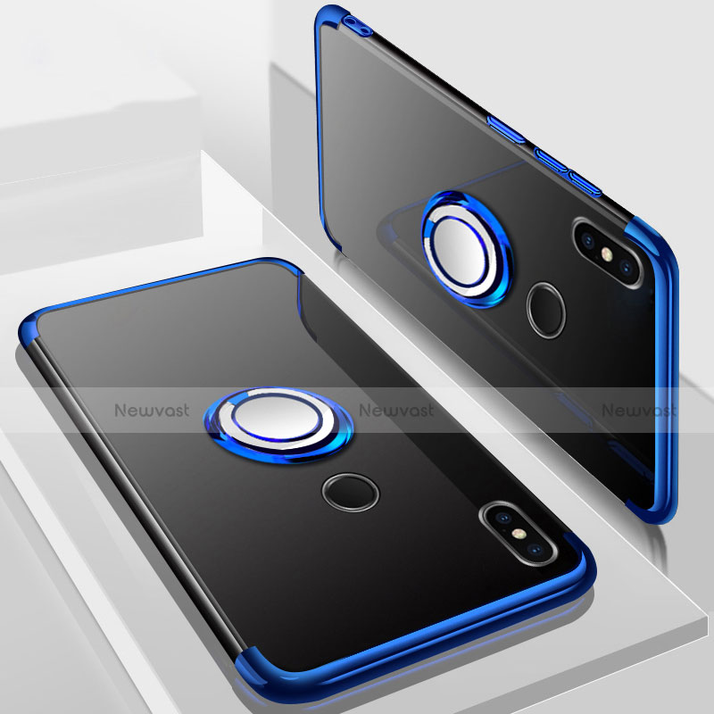 Ultra-thin Transparent TPU Soft Case Cover with Magnetic Finger Ring Stand S01 for Xiaomi Redmi 6 Pro Blue