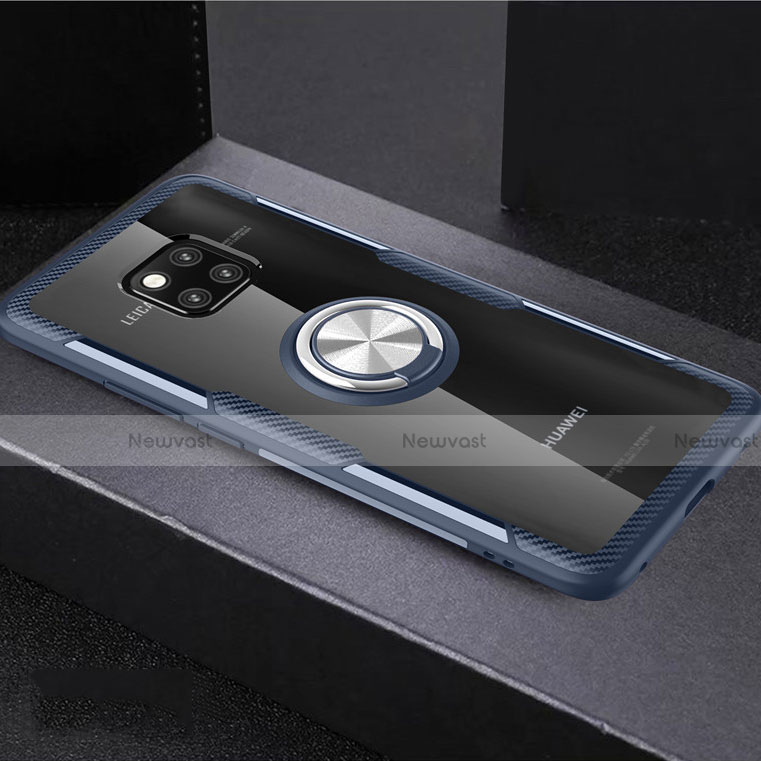 Ultra-thin Transparent TPU Soft Case Cover with Magnetic Finger Ring Stand S02 for Huawei Mate 20 Pro Sky Blue