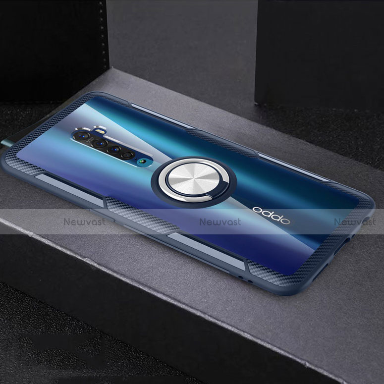 Ultra-thin Transparent TPU Soft Case Cover with Magnetic Finger Ring Stand S02 for Oppo Reno2 Dark Gray