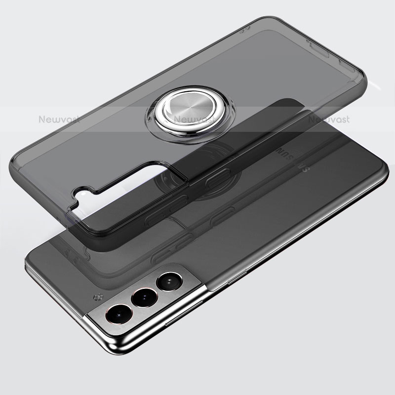 Ultra-thin Transparent TPU Soft Case Cover with Magnetic Finger Ring Stand S02 for Samsung Galaxy S21 FE 5G Gray