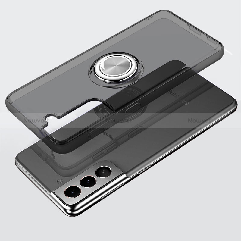 Ultra-thin Transparent TPU Soft Case Cover with Magnetic Finger Ring Stand S02 for Samsung Galaxy S22 Plus 5G