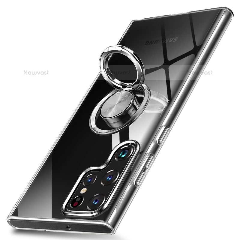 Ultra-thin Transparent TPU Soft Case Cover with Magnetic Finger Ring Stand S04 for Samsung Galaxy S22 Ultra 5G