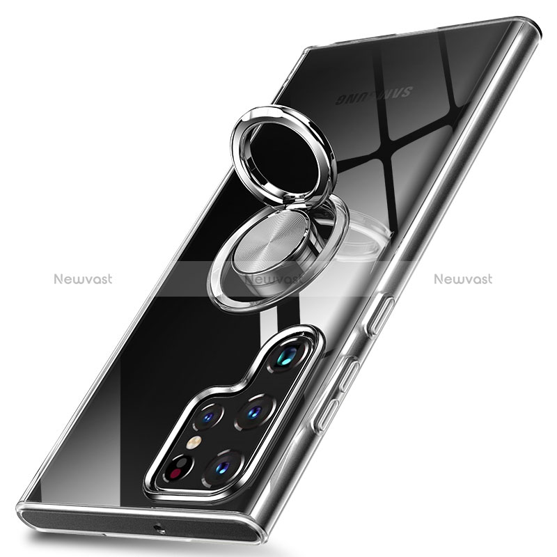 Ultra-thin Transparent TPU Soft Case Cover with Magnetic Finger Ring Stand S04 for Samsung Galaxy S25 Ultra 5G