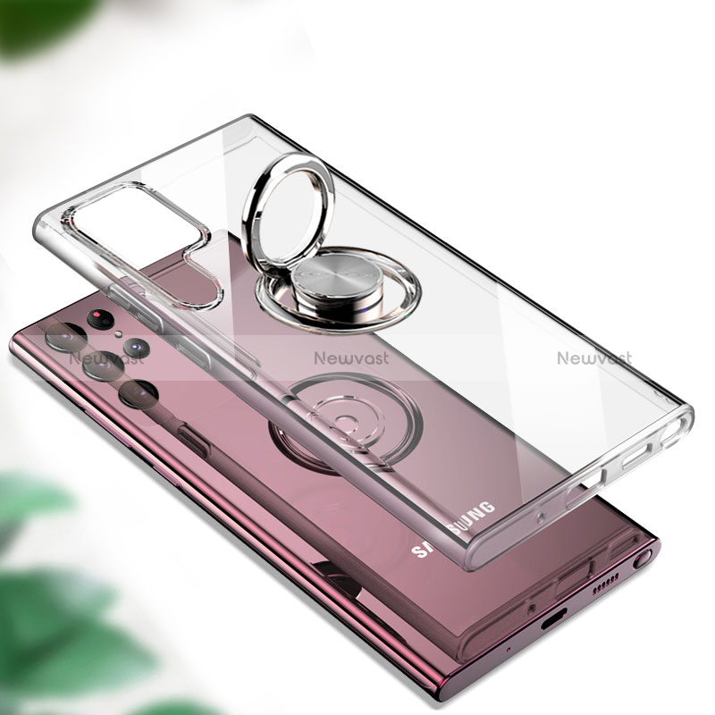 Ultra-thin Transparent TPU Soft Case Cover with Magnetic Finger Ring Stand S05 for Samsung Galaxy S24 Ultra 5G