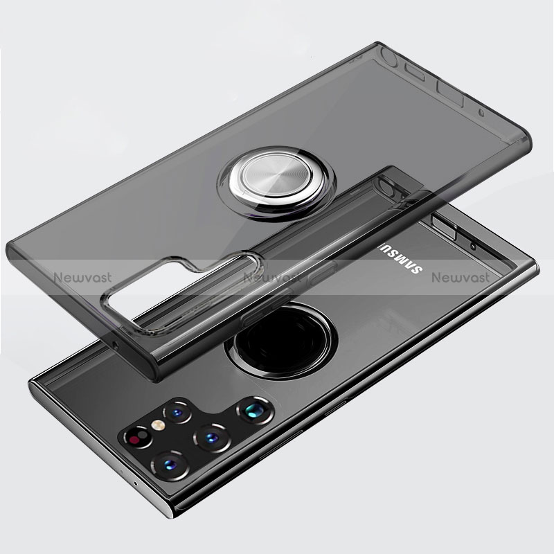 Ultra-thin Transparent TPU Soft Case Cover with Magnetic Finger Ring Stand S05 for Samsung Galaxy S24 Ultra 5G Gray