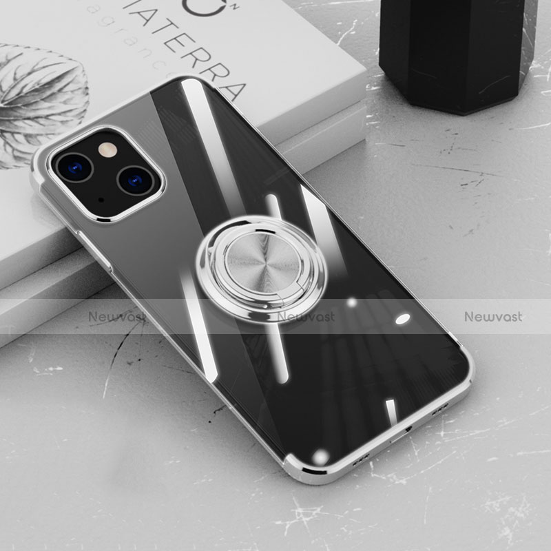 Ultra-thin Transparent TPU Soft Case Cover with Magnetic Finger Ring Stand Z02 for Apple iPhone 14 Plus