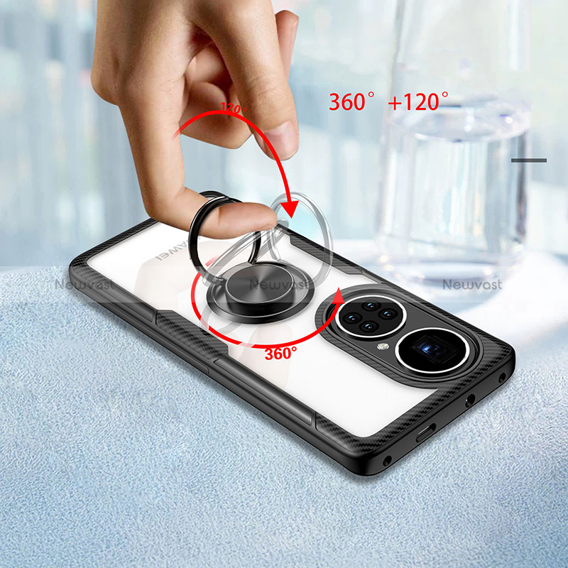 Ultra-thin Transparent TPU Soft Case Cover with Magnetic Finger Ring Stand ZL1 for Huawei P50