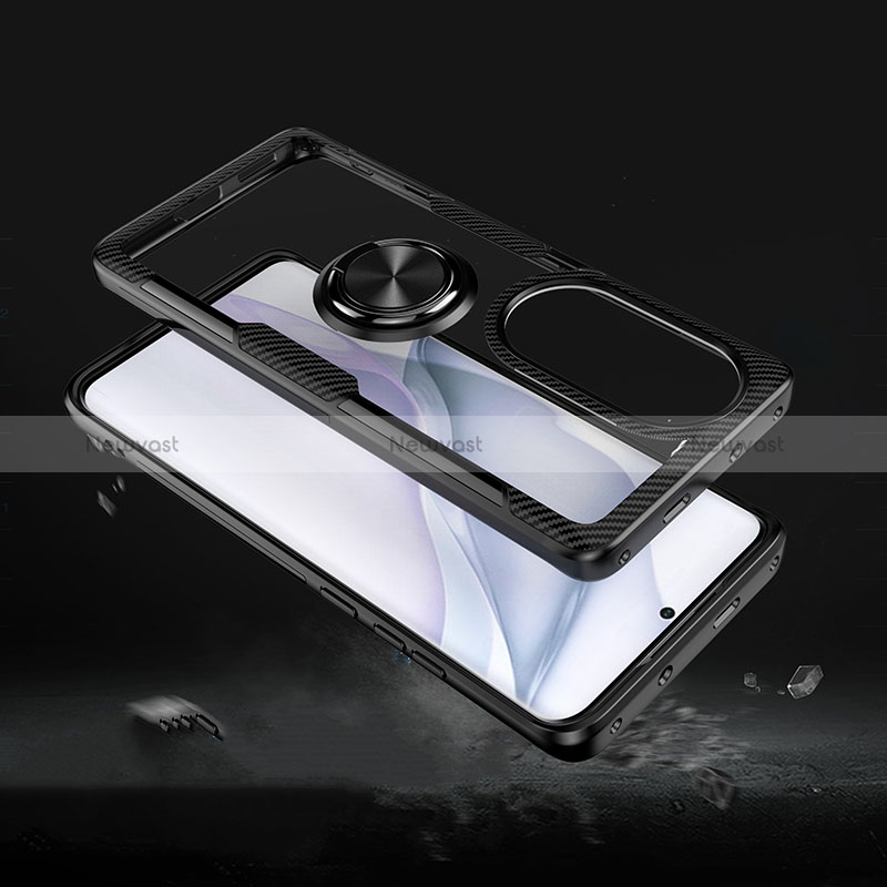 Ultra-thin Transparent TPU Soft Case Cover with Magnetic Finger Ring Stand ZL1 for Huawei P50