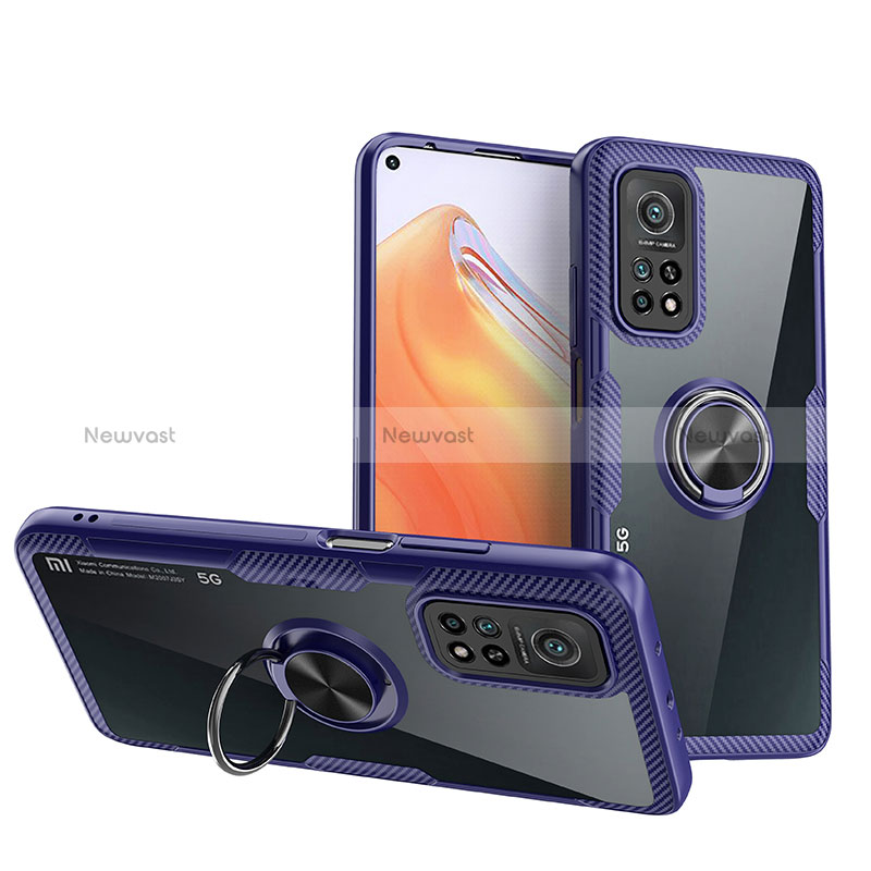 Ultra-thin Transparent TPU Soft Case Cover with Magnetic Finger Ring Stand ZL1 for Xiaomi Mi 10T 5G Blue