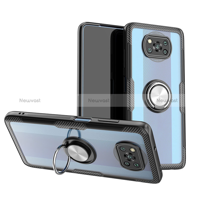 Ultra-thin Transparent TPU Soft Case Cover with Magnetic Finger Ring Stand ZL1 for Xiaomi Poco X3 NFC