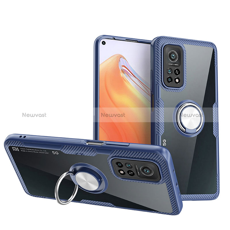 Ultra-thin Transparent TPU Soft Case Cover with Magnetic Finger Ring Stand ZL1 for Xiaomi Redmi K30S 5G Silver and Blue