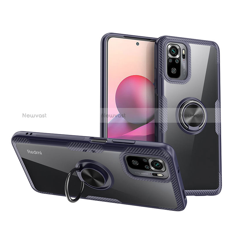 Ultra-thin Transparent TPU Soft Case Cover with Magnetic Finger Ring Stand ZL1 for Xiaomi Redmi Note 10 4G