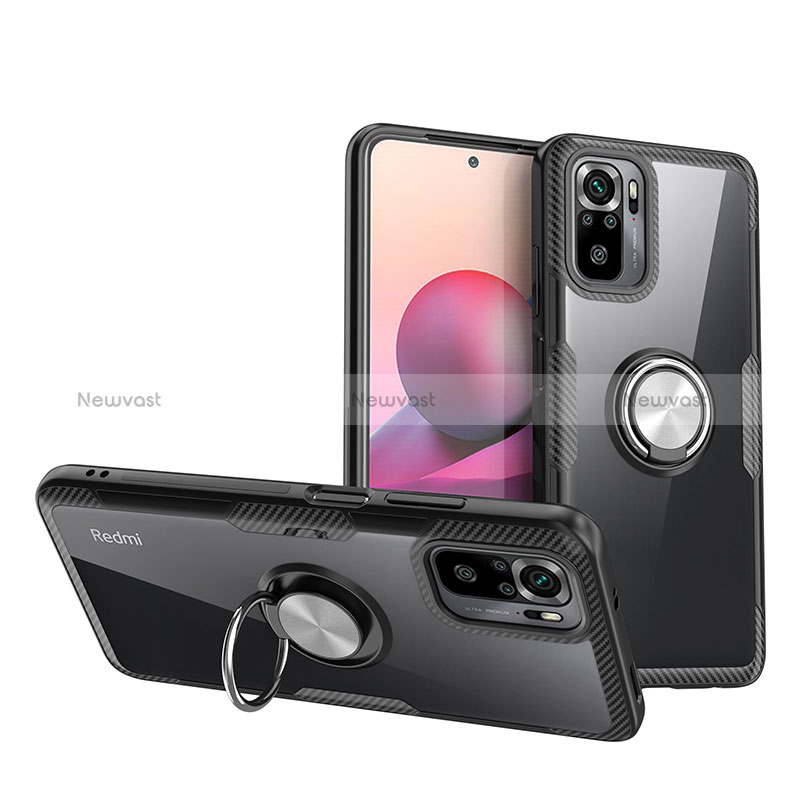 Ultra-thin Transparent TPU Soft Case Cover with Magnetic Finger Ring Stand ZL1 for Xiaomi Redmi Note 10 4G