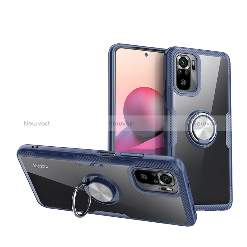 Ultra-thin Transparent TPU Soft Case Cover with Magnetic Finger Ring Stand ZL1 for Xiaomi Redmi Note 10 4G