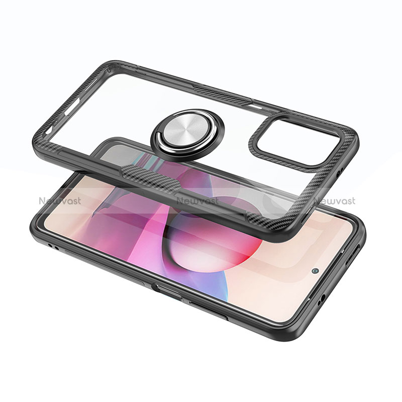 Ultra-thin Transparent TPU Soft Case Cover with Magnetic Finger Ring Stand ZL1 for Xiaomi Redmi Note 10 4G